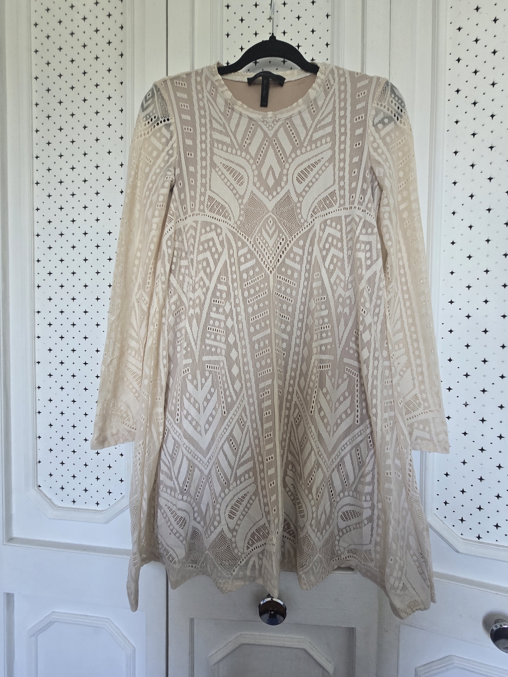 BCBGMaxAzria Cream Lace Long-Sleeve Fit-and-Flare Dress